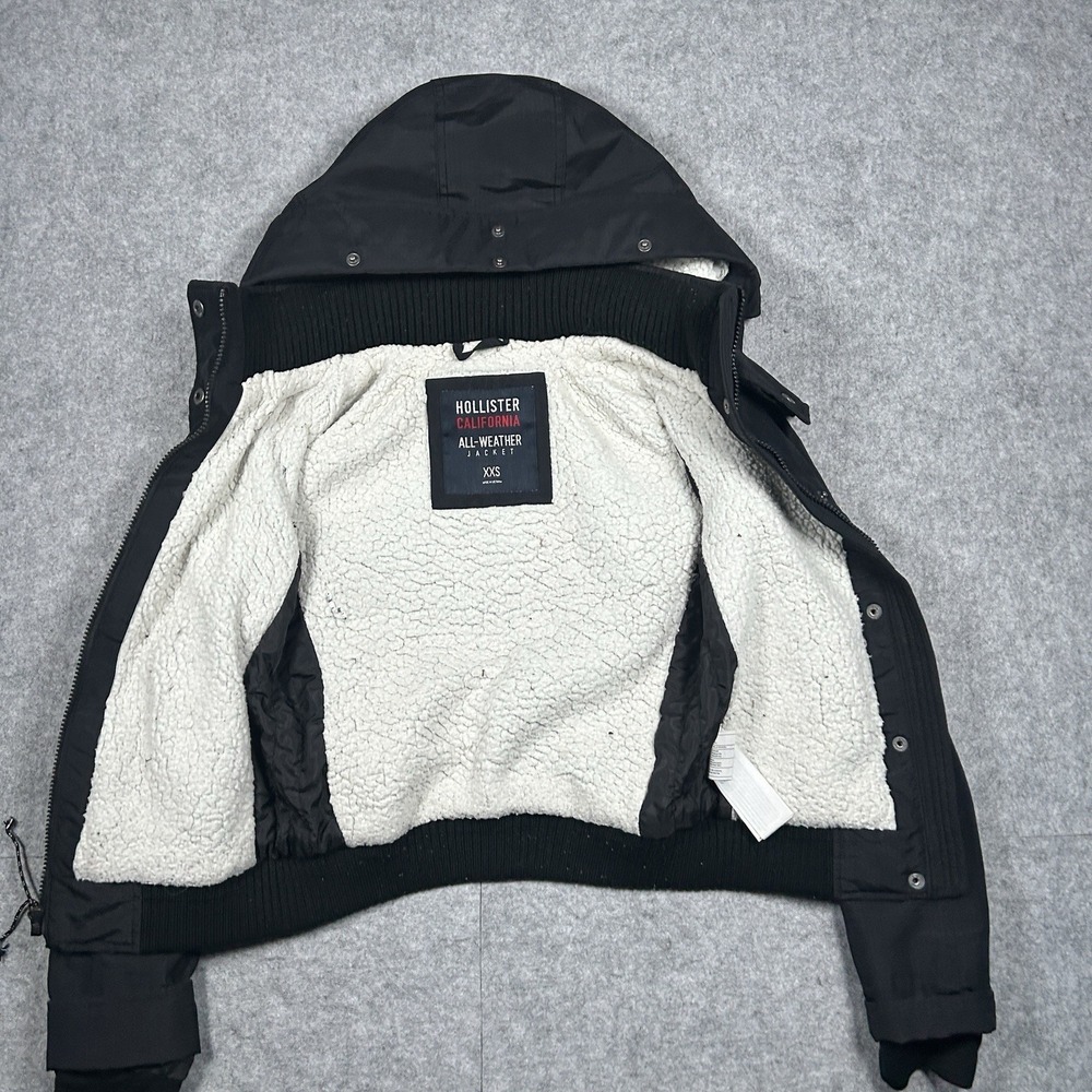 Hollister Jacket Womens Size xxs Black All Weather Hooded Sherpa Lined Y2k‎ - Picture 7 of 14